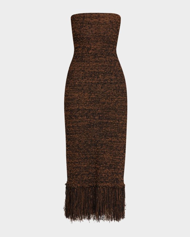 Strapless Bouclé Fringe Dress